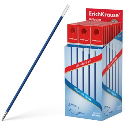 Стержень шариковый 1.0 ErichKrause®, 140 мм, для ручек R-301 Stick, цвет чернил синий (инд. пакеты в